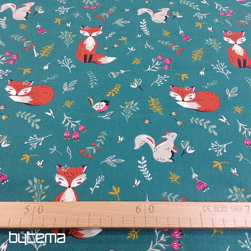 Cotton fabric Fox and squirrel