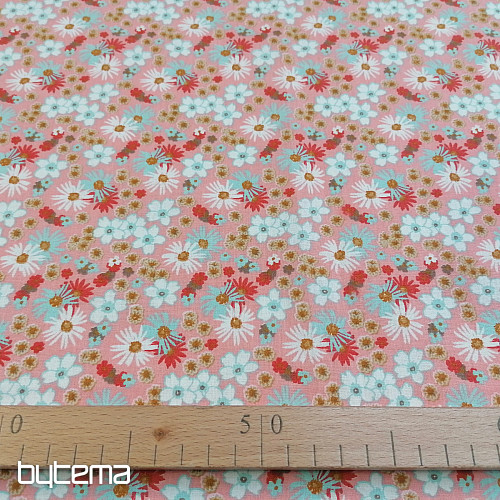 Cotton fabric ZINIA peach flowers