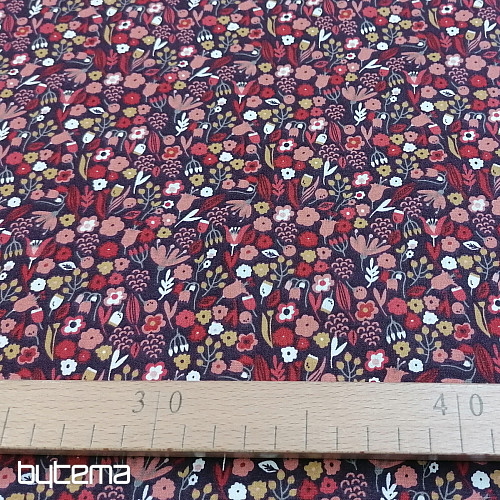 Cotton fabric AXEA flowers brown-purple