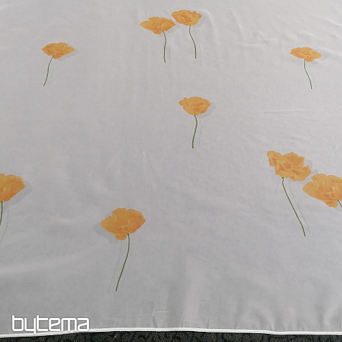 White veil curtain - orange poppies