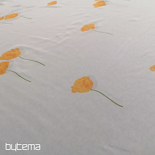 White veil curtain - orange poppies