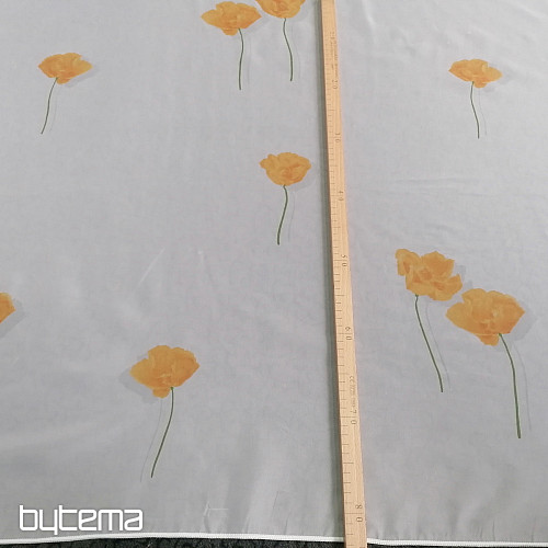 White veil curtain - orange poppies