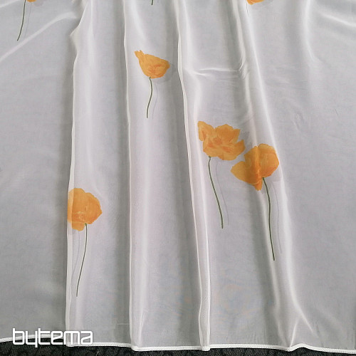 White veil curtain - orange poppies