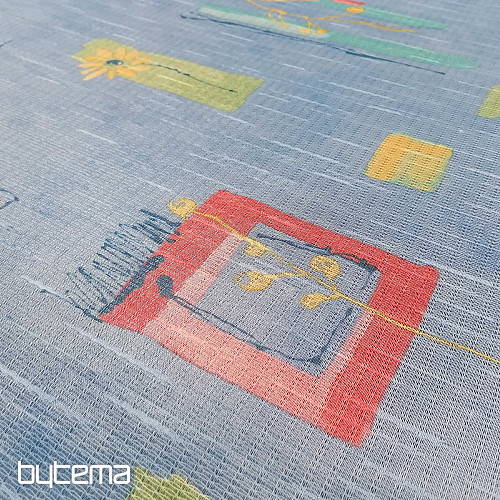 Blue thick curtain with flowers and leaves 155 cm