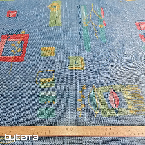 Blue thick curtain with flowers and leaves 155 cm