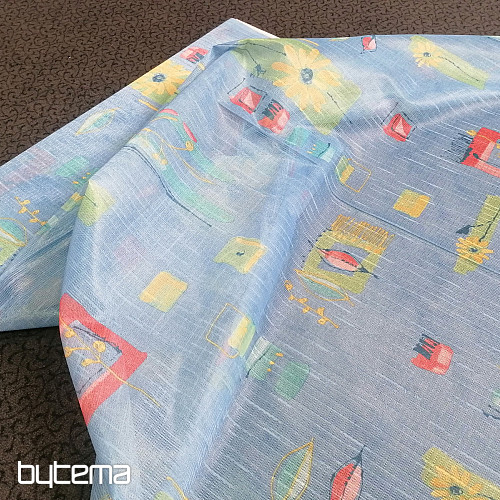 Blue thick curtain with flowers and leaves 155 cm