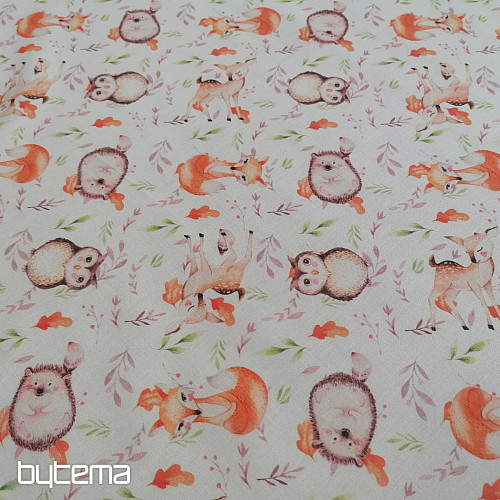 Cotton fabric Owls and deer