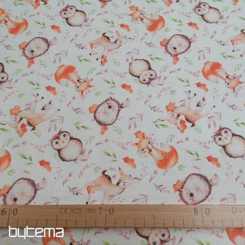 Cotton fabric Owls and deer