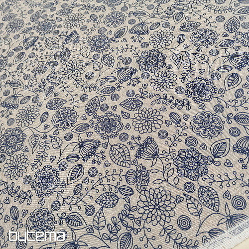 Decorative fabric Neon flowers blue