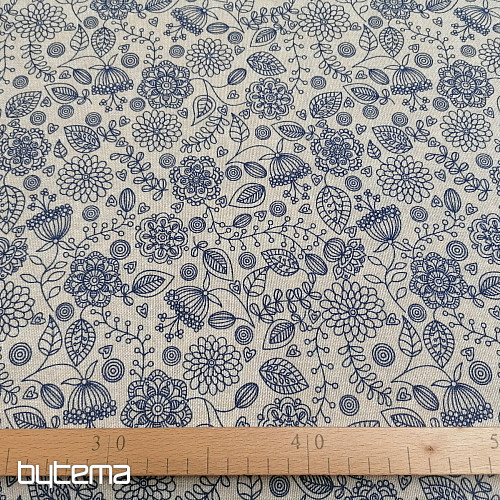 Decorative fabric Neon flowers blue