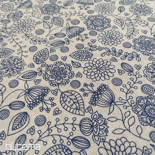 Decorative fabric Neon flowers blue