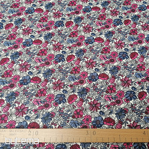 Cotton fabric APOLÉNA flowers purple-burgundy