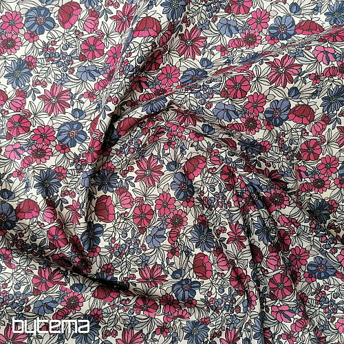 Cotton fabric APOLÉNA flowers purple-burgundy