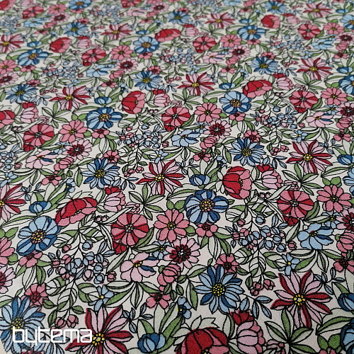 Cotton fabric Apollo flowers pink-blue