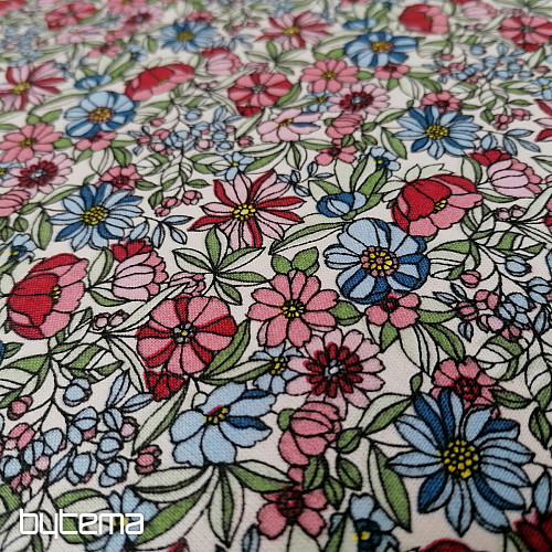 Cotton fabric Apollo flowers pink-blue
