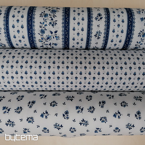 Cotton fabric MAJOLIKA blue ornament