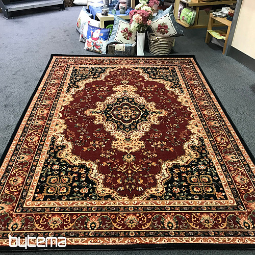 Luxury wool carpet PRAGUE Black / Burgundy