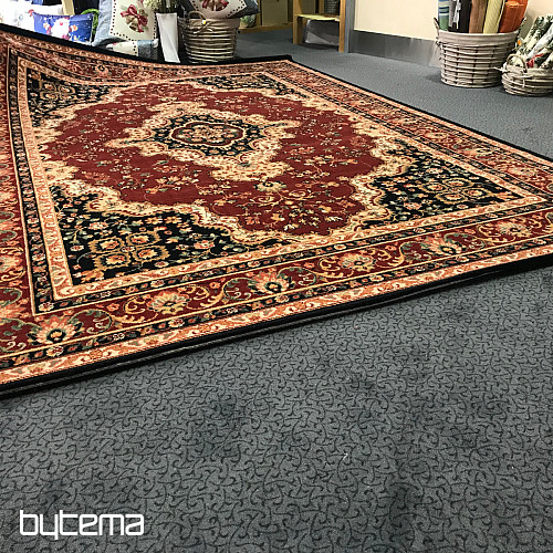 Luxury wool carpet PRAGUE Black / Burgundy