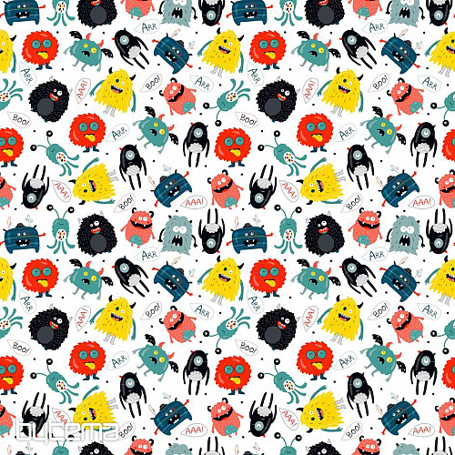 Children's cotton satin MONSTERS digital printing