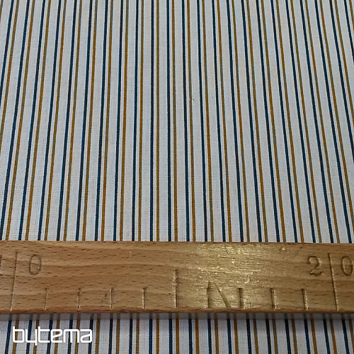 Cotton fabric STRIP blue-mustard