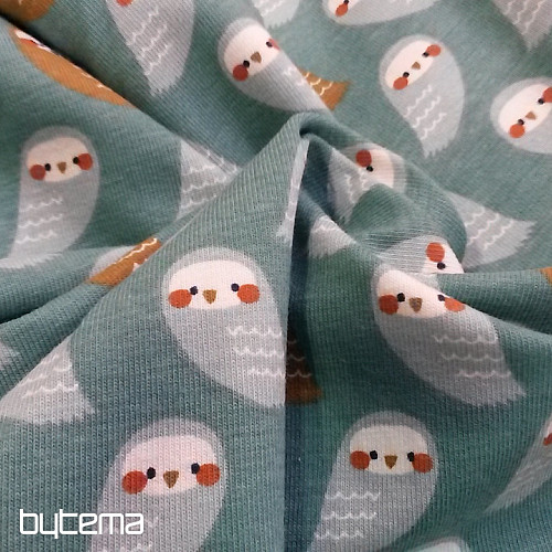 Cotton jersey OWLS turquoise