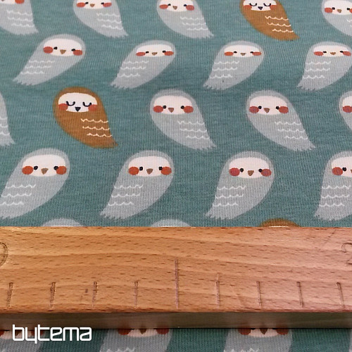 Cotton jersey OWLS turquoise