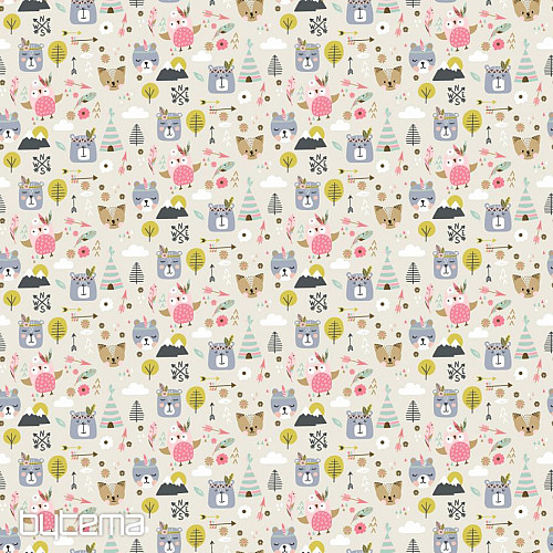 Children&#39;s cotton satin ANIMALS IN THE FOREST digital